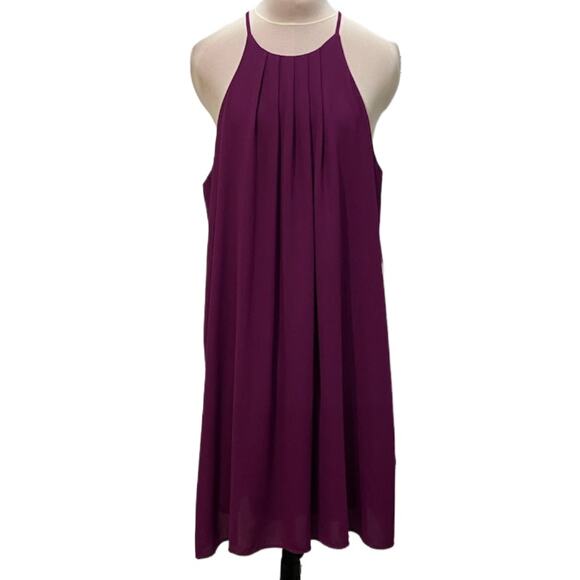 EVERLY Flowy Plum Chiffon High Neck A-line Mini Dress Large Whimsigoth Fairy - Picture 2 of 6